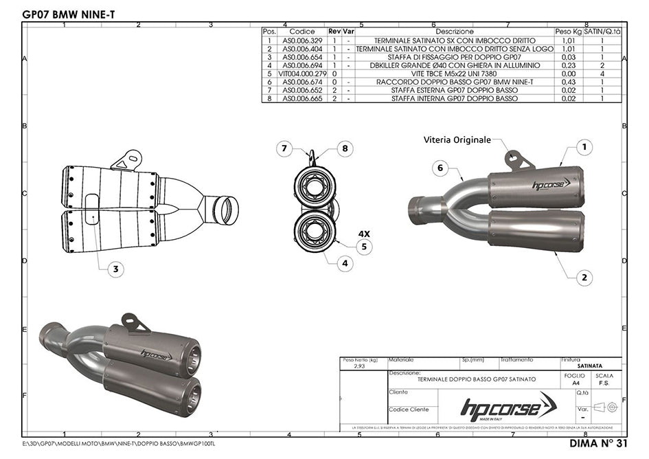 HP Corse GP-07 Dual Black Coated Stainless Steel Slip-On Kit (Road Legal) – BMW RNineT (1200cc) 2014–2016