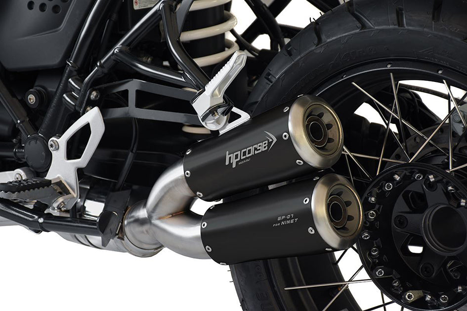 HP Corse GP-07 Dual Black Coated Stainless Steel Slip-On Kit (Road Legal) – BMW RNineT (1200cc) 2021–2023