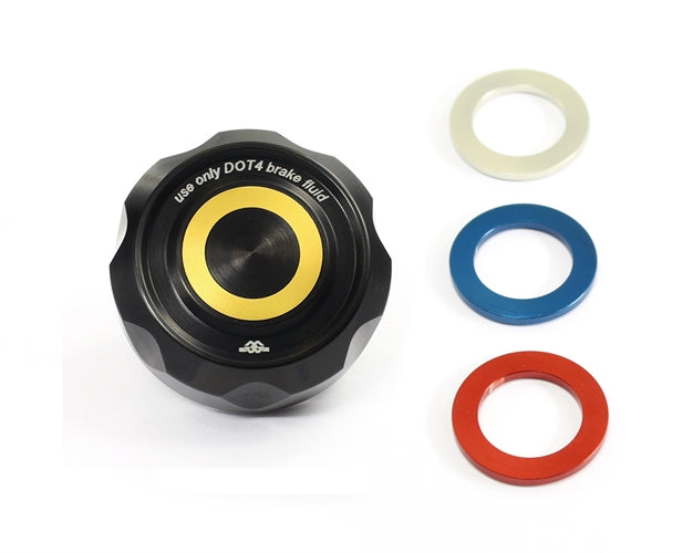 Gilles Rear Brake Reservoir Cover - Including Coloured Insert Rings (BRC-05-B)