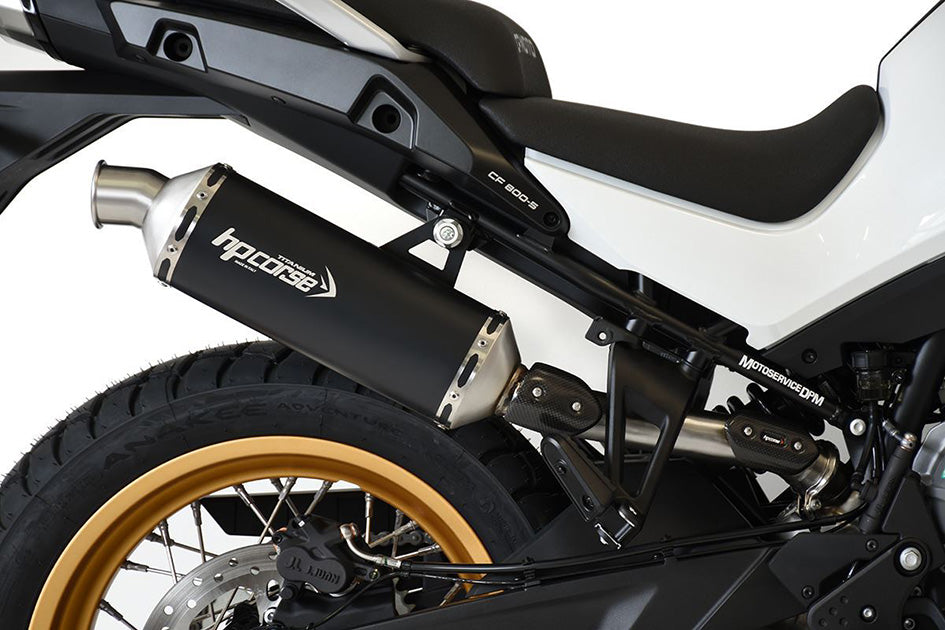 HP Corse SP-2 Short Black Coated Titanium Slip-On Kit (Road Legal) – CFMoto 800 MT Sport / Touring 2022–2025