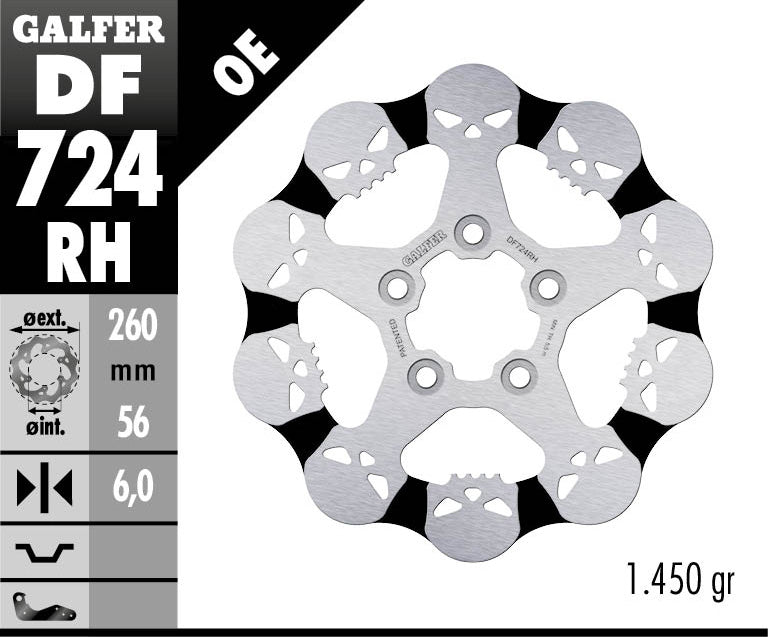 Galfer Rear Disc Wave Fixed Skull Design 260X6mm - 1200