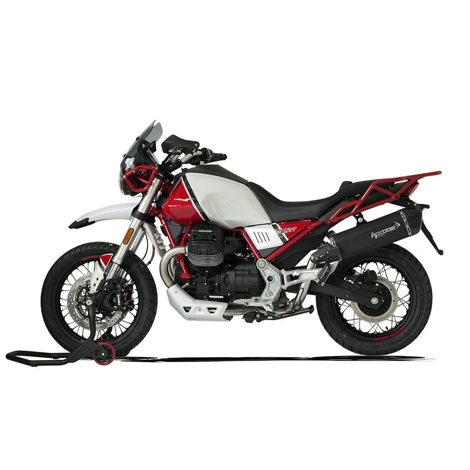 HP Corse SPS Carbon Black Coated Stainless Steel Slip-On Kit (Road Legal) – Moto Guzzi V85 TT / Strada / Travel (850cc) 2019–2024