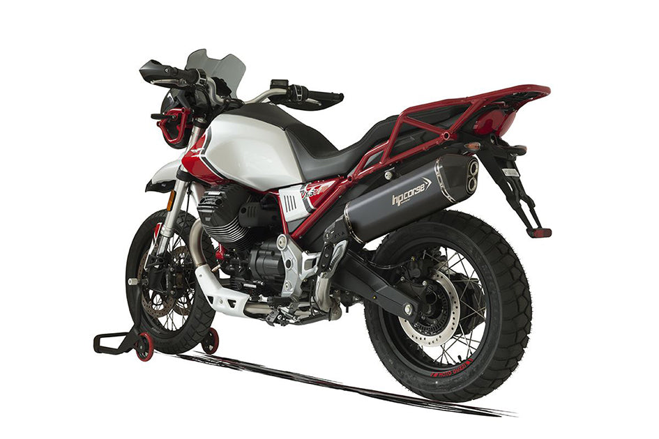HP Corse SPS Carbon Black Coated Stainless Steel Slip-On Kit (Road Legal) – Moto Guzzi V85 TT / Strada / Travel (850cc) 2019–2024