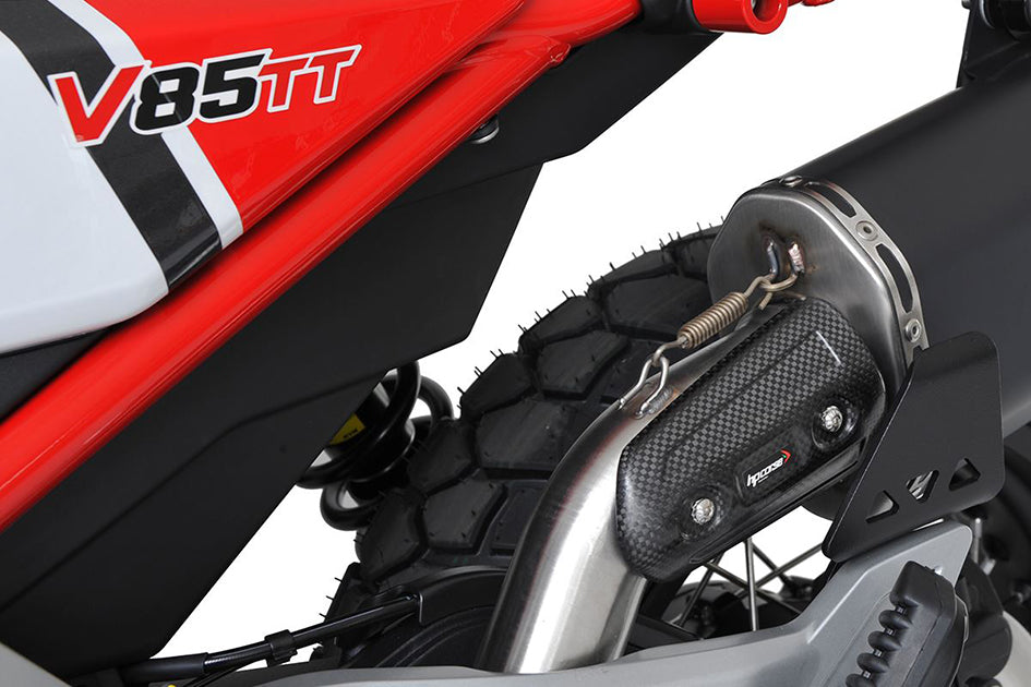 HP Corse SPS Carbon Black Coated Stainless Steel Slip-On Kit (Road Legal) – Moto Guzzi V85 TT / Strada / Travel (850cc) 2019–2024
