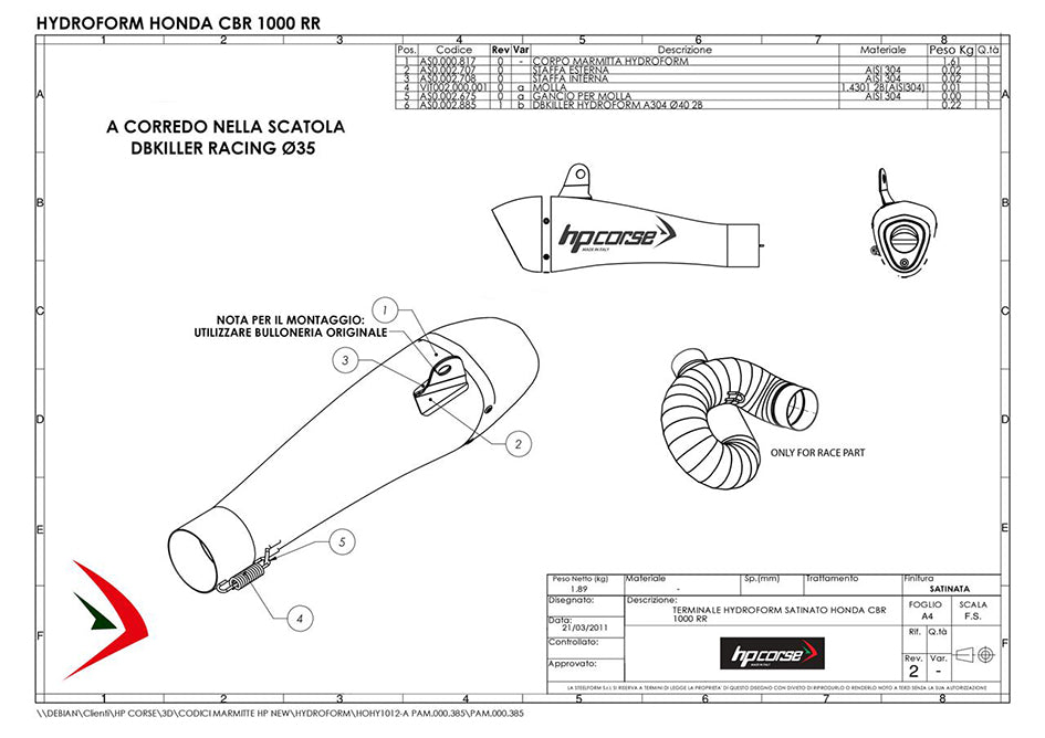 HP Corse Hydroform Satin Stainless Steel Slip-On Kit (Road Legal) – Honda CBR1000RR Fireblade 2008–2013