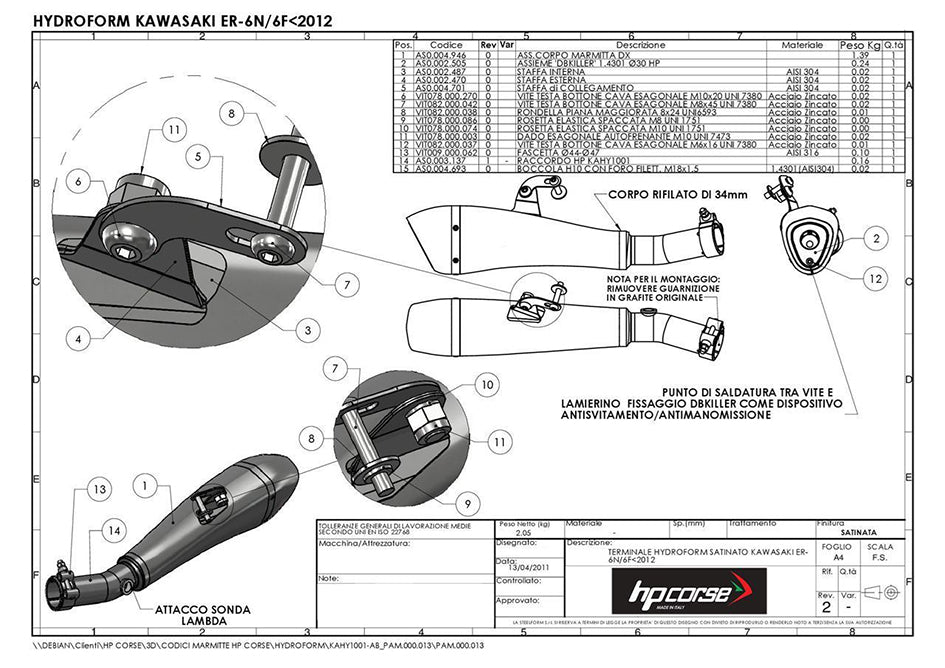 HP Corse Hydroform Satin Stainless Steel Slip-On Kit (Road Legal) – Kawasaki ER-6 F / N (600cc) 2006–2011 / Kawasaki Versys 650 2007–2011