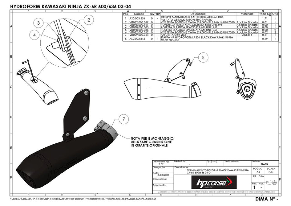 HP Corse Hydroform Black Coated Stainless Steel Slip-On Kit (Road Legal) – Kawasaki ZX-6R 2003–2004