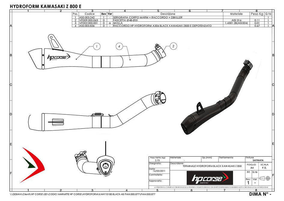 HP Corse Hydroform Black Coated Stainless Steel Slip-On Kit (Road Legal) – Kawasaki Z800 2013–2016