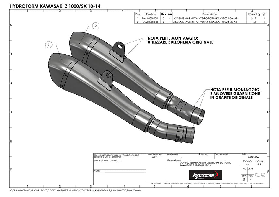 HP Corse Hydroform Black Coated Stainless Steel Slip-On Kit (Road Legal) – Kawasaki Z1000 2010–2017