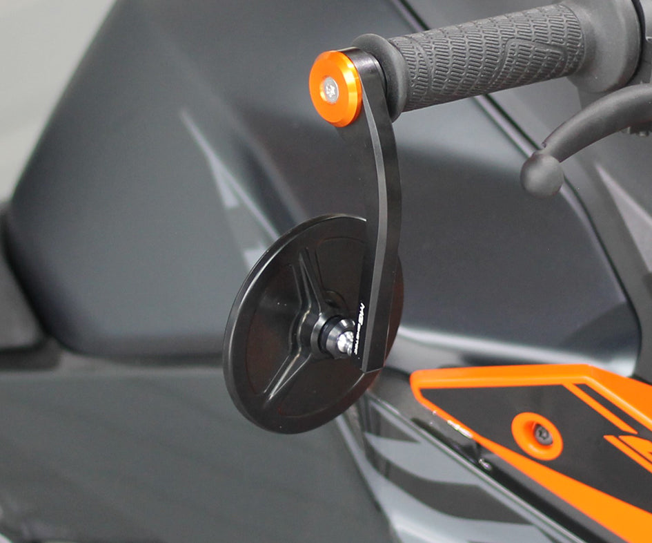 MG Biketec Bar End Mirror Type 3, round Black, end cap Orange, single mirror – Yamaha MT-07 2025–2026