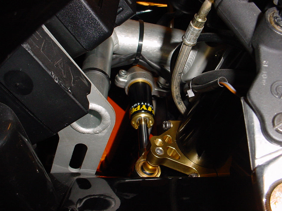 Hyperpro Steering Damper Mounting Kit, Gold, other colours available - In Front Of Bottom Yoke – Aprilia RSV1000 Mille 1999–2000