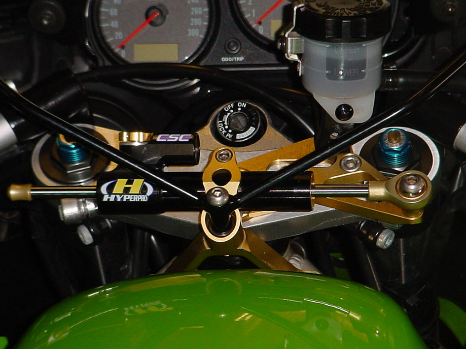 Hyperpro Steering Damper Mounting Kit, Gold, other colours available - Top / Tank (916 Style - damper reversed) – Kawasaki ZX-9R Ninja 2000–2001