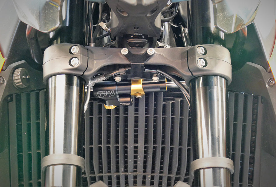 Hyperpro Steering Damper Mounting Kit, Gold, other colours available - In Original Position (damper reversed) - (R Model Only) Modification to