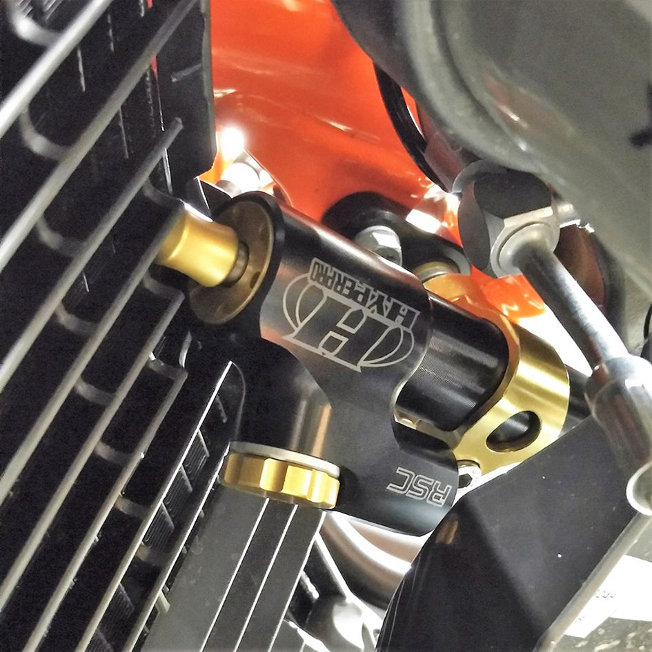 Hyperpro Steering Damper Mounting Kit, Gold, other colours available - In Original Position (damper reversed) - (R Model Only) Modification to