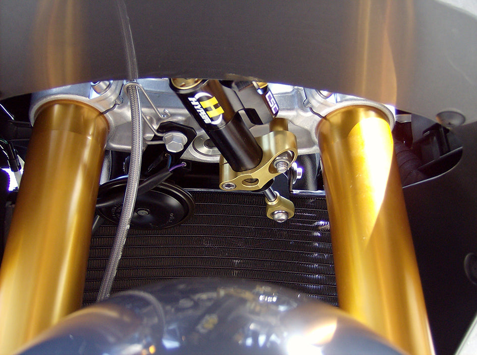 Hyperpro Steering Damper Mounting Kit, Gold, other colours available - In Original Position - (Requires Reversed -R Steering Damper)