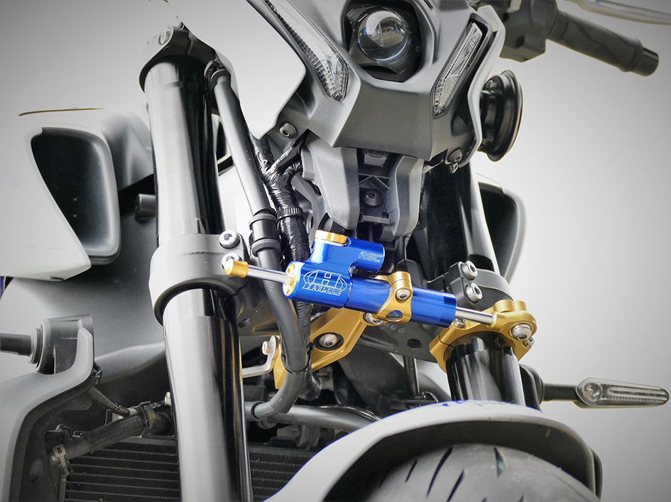 Hyperpro Steering Damper Mounting Kit, Gold, other colours available - Under Bottom Yoke (damper reversed) – Yamaha MT-09 2021–2023 / Yamaha XSR900 2022–2026