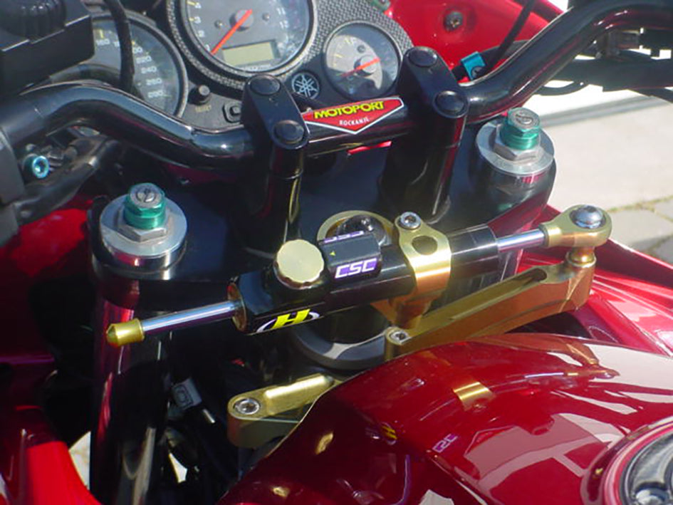 Hyperpro Steering Damper Mounting Kit, Gold, other colours available - Top / Tank (916 Style - Damper Reversed) – Yamaha FZS1000 Fazer 2001–2005