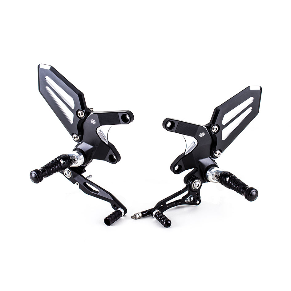 Gilles RCT10GT Adjustable Rearset Kit - Black and Silver