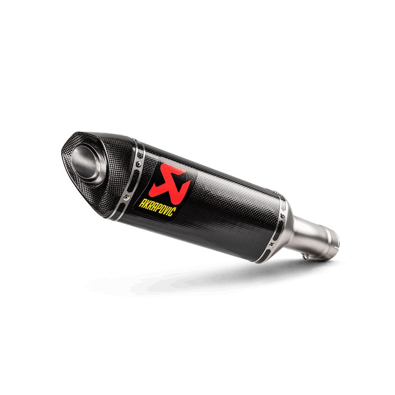 Akrapovic Carbon Silencer Slip-On Kit - Race. If passenger footrests removed bracket P-MBB10E1-1 required. – BMW M1000RR 2021–2026 / BMW S1000RR 2019–2026