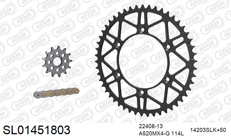 AFAM MX Racing GP Chain & Self CleaningSuperlight Steel Sprocket Kit, 520 (OE Pitch) - Gold 114 link MX Racing GP chain, 13T steel/50T Steel – Suzuki RM-Z 450 2017–2026