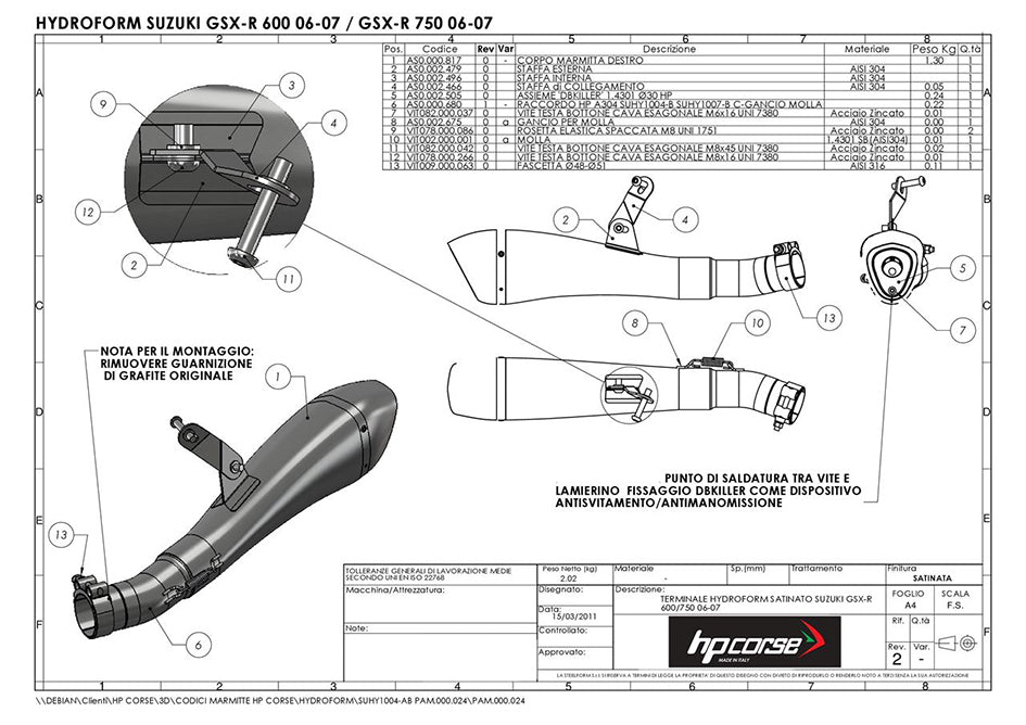 HP Corse Hydroform Black Coated Stainless Steel Slip-On Kit (Road Legal) – Suzuki GSX-R600 2006–2007 / Suzuki GSX-R750 2006–2007