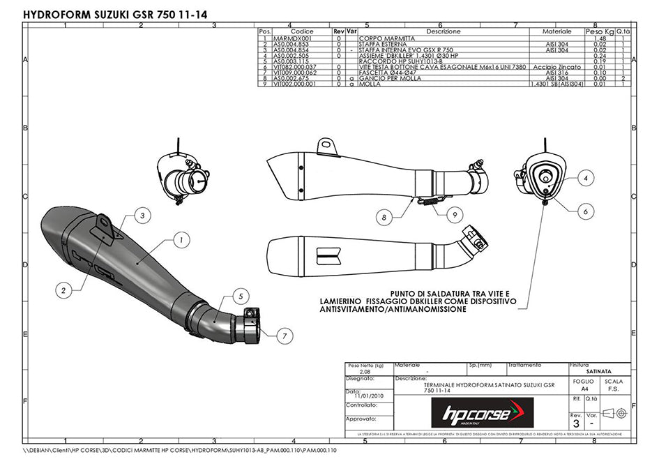 HP Corse Hydroform Black Coated Stainless Steel Slip-On Kit (Road Legal) – Suzuki GSR750 2011–2016