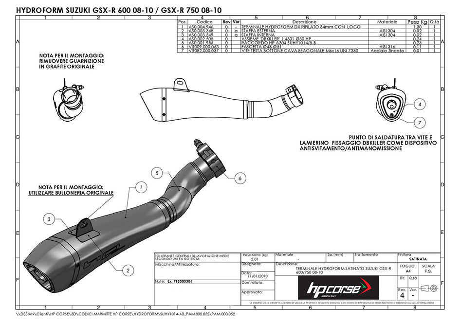 HP Corse Hydroform Black Coated Stainless Steel Slip-On Kit (Road Legal) – Suzuki GSX-R600 2008–2010 / Suzuki GSX-R750 2008–2010
