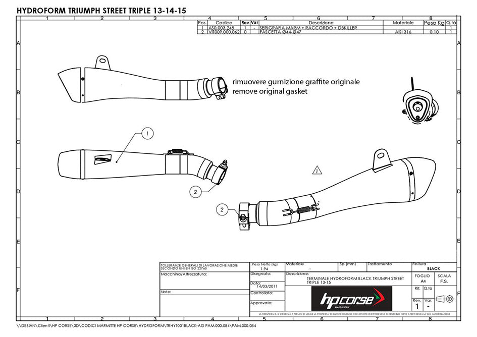 HP Corse Hydroform Satin Stainless Steel Slip-On Kit (Road Legal) – Triumph Street Triple 675 2013–2016 / Triumph Street Triple 675 R/RX 2013–2016