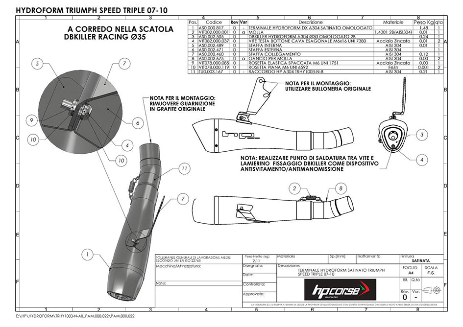 HP Corse Hydroform Black Coated Stainless Steel Slip-On Kit (Road Legal) – Triumph Speed Triple 1050 2007–2010