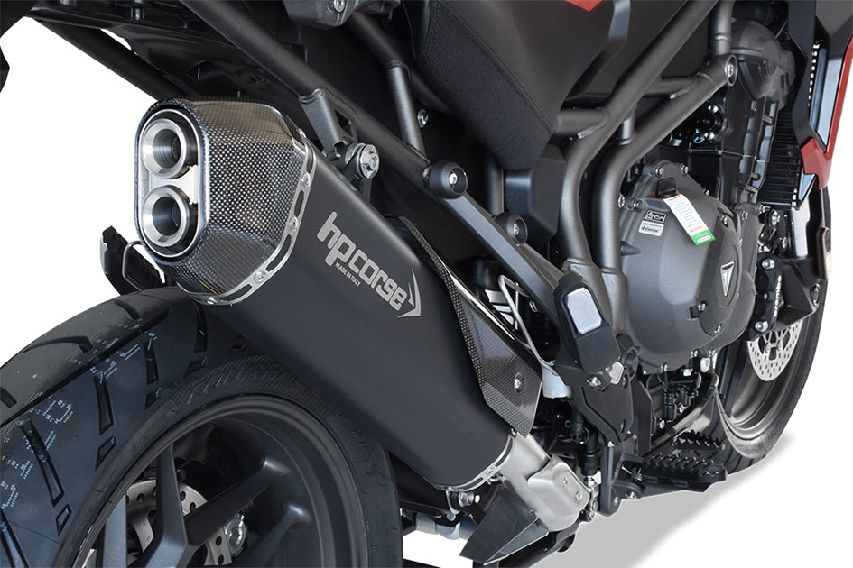 HP Corse SPS Carbon Black Coated Stainless Steel Slip-On Kit (Road Legal) – Triumph Tiger 1200 X / Explorer All Models 2018–2020