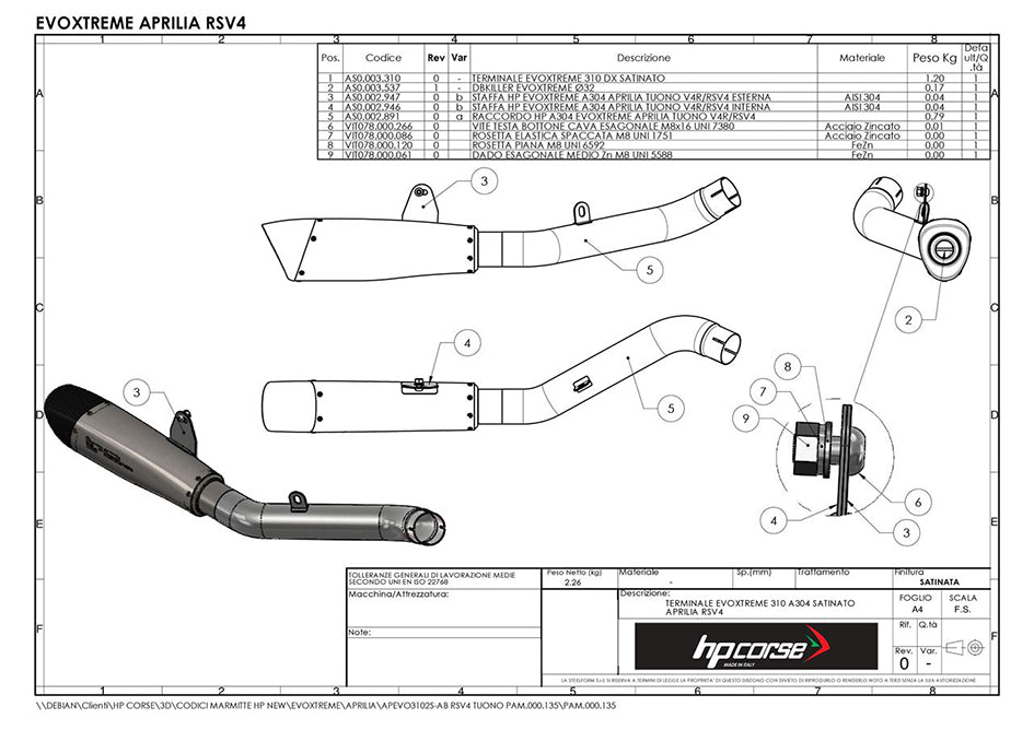 HP Corse Evoxtreme 310mm Titanium Slip-On Kit (Race) – Aprilia Tuono V4 1100 RR / Factory 2015–2016